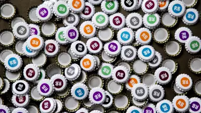 Bottle caps at Redchurch Brewery in Bethnal Green, East London