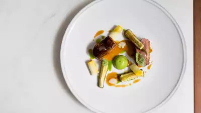 Roast saddle of lamb, dried courgette and basil at Stem