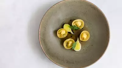 Smoked chicken tortellini cooked in truffle butter at Stem