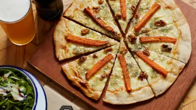 Crate's sweet potato, stilton and walnuts pizza