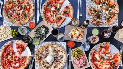 A spread of the pizzas on offer at Made of Dough, London