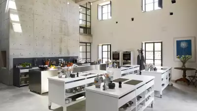 The kitchen at Rocca delle Tre Contrade where the hands-on portion of the culinary experience takes place