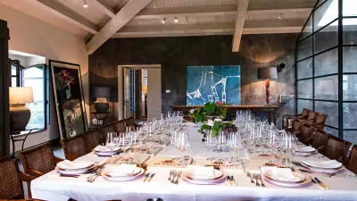 The elaborate dining room at Rocca delle Tre Contrade
