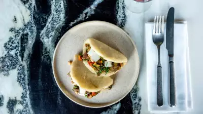 Hirata bun, caponata, pine nut and tonkatsu