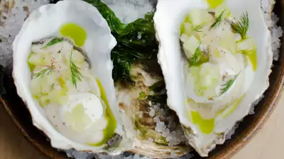 Pickled oysters, celery, dill and horseradish cream