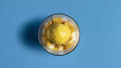 Coconut yuzu tapioca, avocado mango sorbet and roasted pineapple