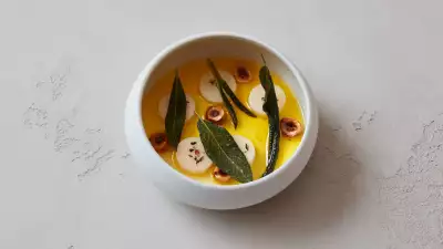 Warm hay custard, Jerusalem artichoke soup