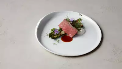 Herdwick lamb, green asparagus, savoury pine nut praline