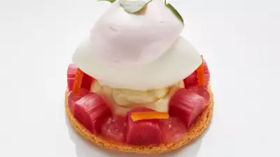 Yorkshire rhubarb, brillat savrin cream, stem ginger, Greek basil