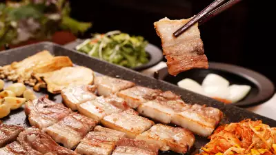 A plate of classic Korean barbecue in Seoul, South Korea