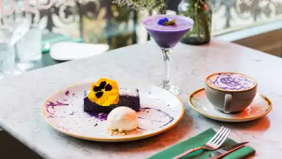 Ube cheesecake at Romulo Cafe