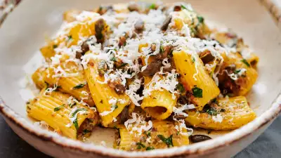 Rigatoni, pumpkin seed pesto, ricotta salata at 10 Heddon Street in Mayfair