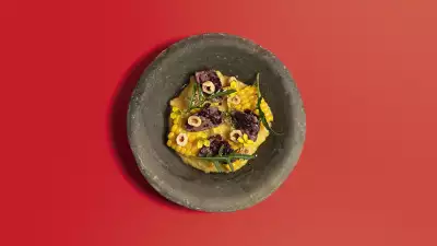 Sweetcorn, polenta, duck hearts