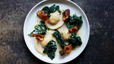 Celeriac ravioli, Jerusalem artichoke and cavolo nero at Levan