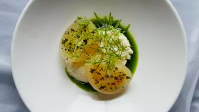 Yellow tomato brined in a bath of Douglas Fir at Silo