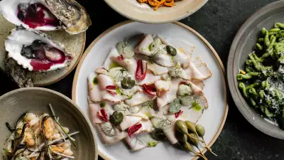 Assorted plates of food at Ombra, Hackney