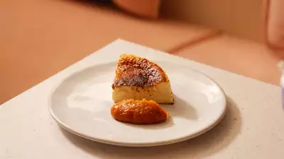 Basque cheesecake with quince compote