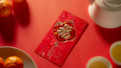 Chinese New Year still life with red envelope Ang Pao