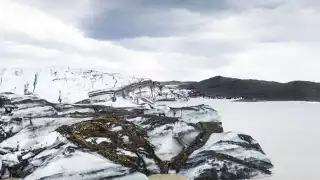 Melting glacier and volcanic ash in Iceland