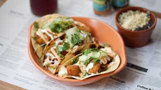 Wahaca's Baja-style fish tacos with homemade cucumber pickle