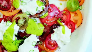 Peter Gordon's burrata and tomato salad with mango dressing