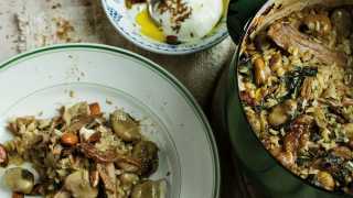 Tom Hunt's broad bean and lamb pilaf with seasoned yoghurt (photograph by Laura Edwards)