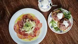 Tuna carpaccio with pink peppercorn, celery and lemon