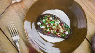 Foley's recipe for date and pomegranate-glazed aubergine