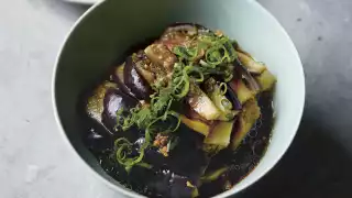 Cool-steamed aubergine. Photography by Yuki Sugiura