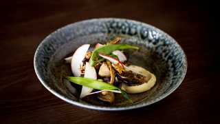 Asian pear & avocado, tofu dressing, toasted sesame seeds