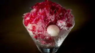 Rhubarb, hibiscus, mochi kakigori