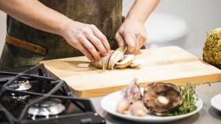 Tom Hunt gets to grips with slicing a mushroom in our test kitchen