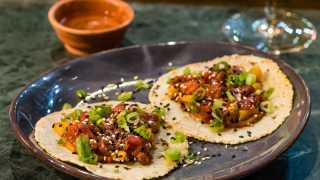 Soy-cured beef tacos at Temper, Neil Rankin's new restaurant