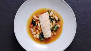Stewed Skrei with cannellini beans and chorizo