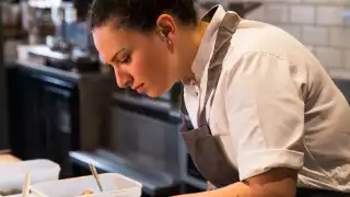 Selin Kiazim making her octopus pide. Photograph by David Harrison