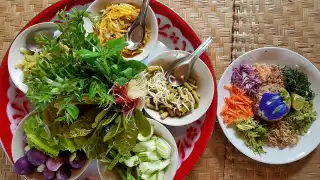 A spread at the Arts for Life Center, including khao yum