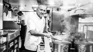 Michel Roux Jr in the kitchen of Le Gavroche