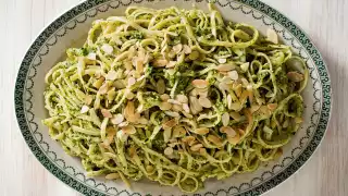 A recipe for almond and courgette pesto linguine from The Silver Spoon's Naples and the Amalfi Coast; photography Simon Bajada