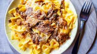 Beef ragout with farfalle pasta