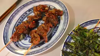 Chicken gizzard coal grilled skewers