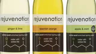 Bottles of Rejuvenation water amino acid-enriched drink