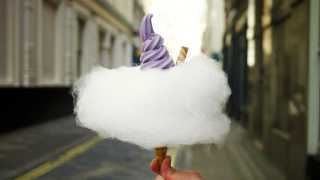 Best ice cream London: Blueberry soft serve and candy floss cone from Milk Train
