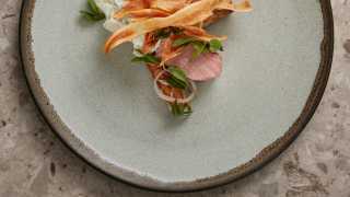 Lamb, salsify, king oyster, pickled shallot and milk skin