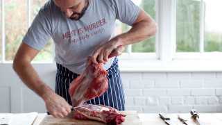 James Whetlor carving up billie meat