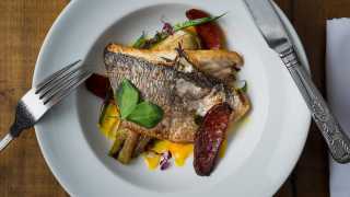 Little Quiet's pan-fried sea bream with chorizo, baked fennel and saffron aioli