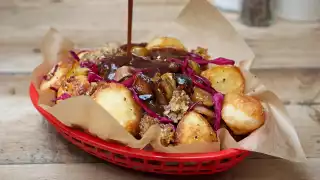 Ben's Canteen Christmas roasties and sprout basket with gravy