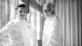 Alain Ducasse with executive chef Jean-Philippe Blondet