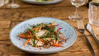 Carrot, smoked cod's roe, Dulwich monk's beard and candied sesame