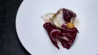 Monkfish with lardo, radicchio and bottarga from Serge et le Phoque