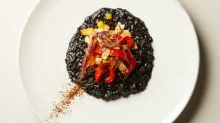 Seared squid with black rice, peppers and almonds from Tate Modern L9 Restaurant
